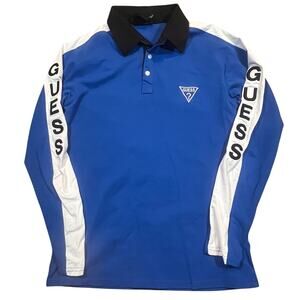 GUESS M Blue Long Sleeve Shirt Logo Sleeves Polo Streetwear Y2K Style